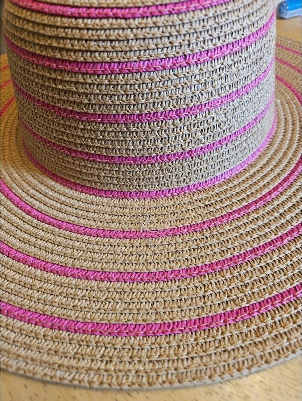 Nicole Miller New York Sun Hat Womens Tan Pink Wide Brim Packable NWT One Size
